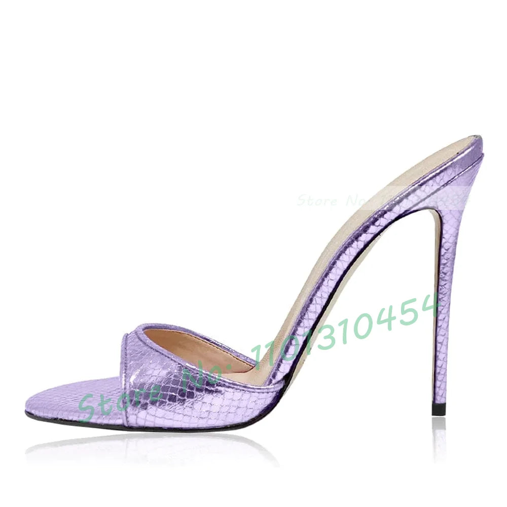 Snake Print Round Open Toe Slippers Women Casual Solid Outdoor Stiletto High Heels Shoes Female Customize Elegant Dress Slides