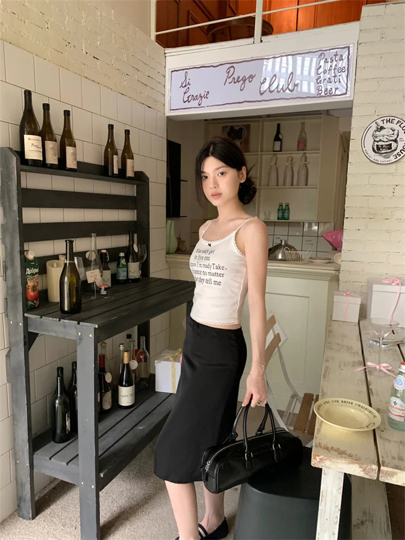 Solid Mermaid Skirts Women American Style Retro Bow Temperament Fashion High Street Slimming Casual All-match Daily Summer Cozy