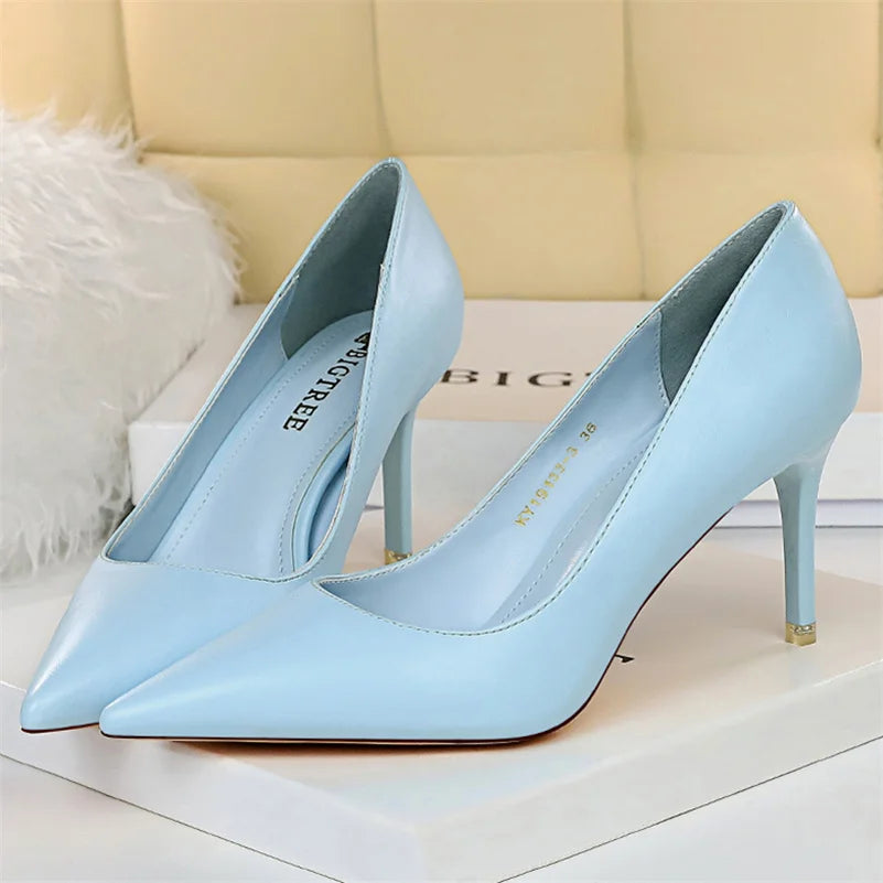 2023 Women 7.5cm 10.5cm High Heels Pumps Lady Wedding Bridal Scarpins Stripper Low Heels Plus Size Fetish Party Blue Pink Shoes