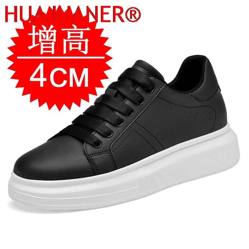 Men's Invisible Height Increasing Elevator Shoes Lace-up Sporty White Sneakers 6cm 8cm 10cm Taller Size Plus Invisible Elevate