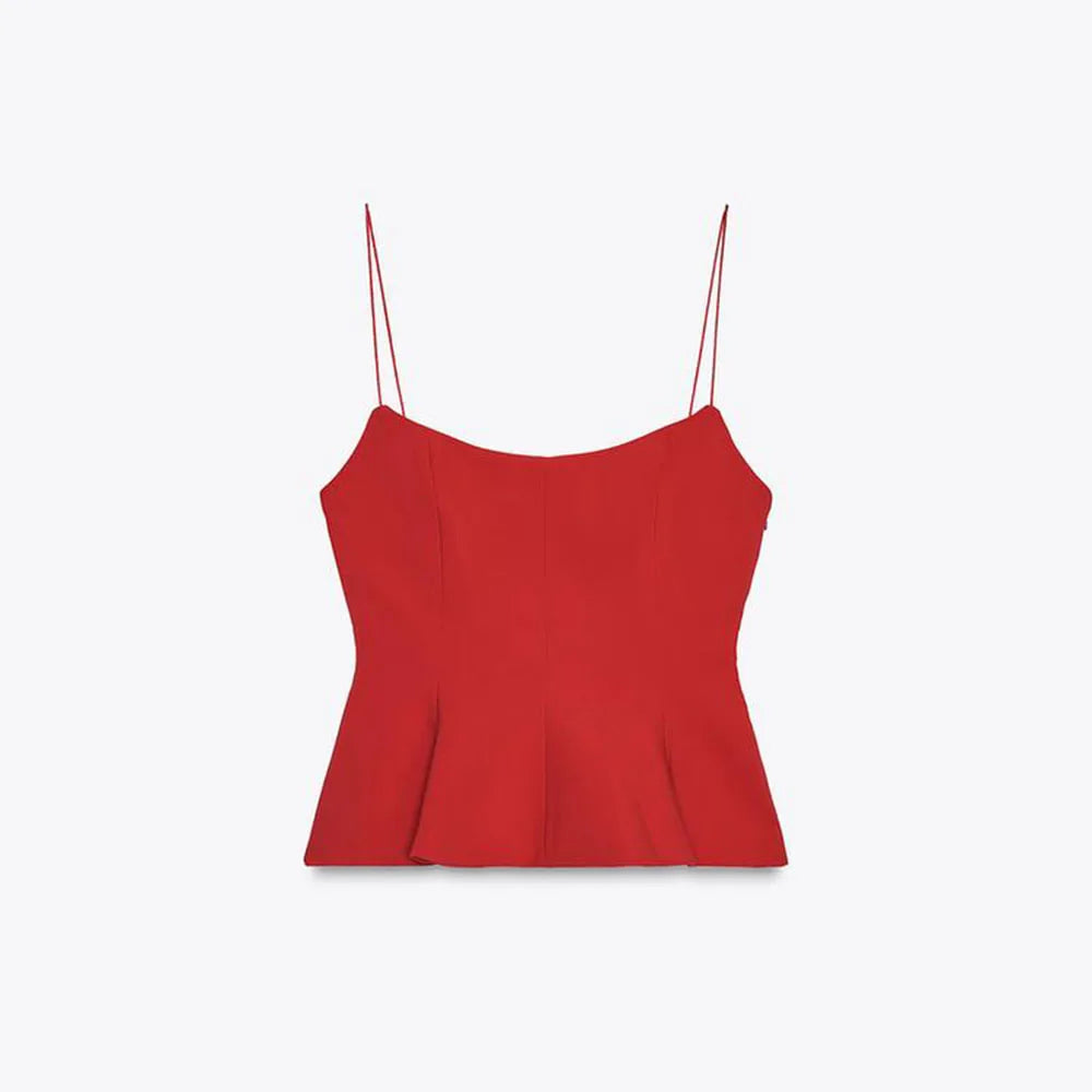 Women's Casual Blouse - Spring/Summer Style. Elastic Shoulder Straps. Round Neckline. Sexy Design. Slim Fit. Valentine's Day Sty