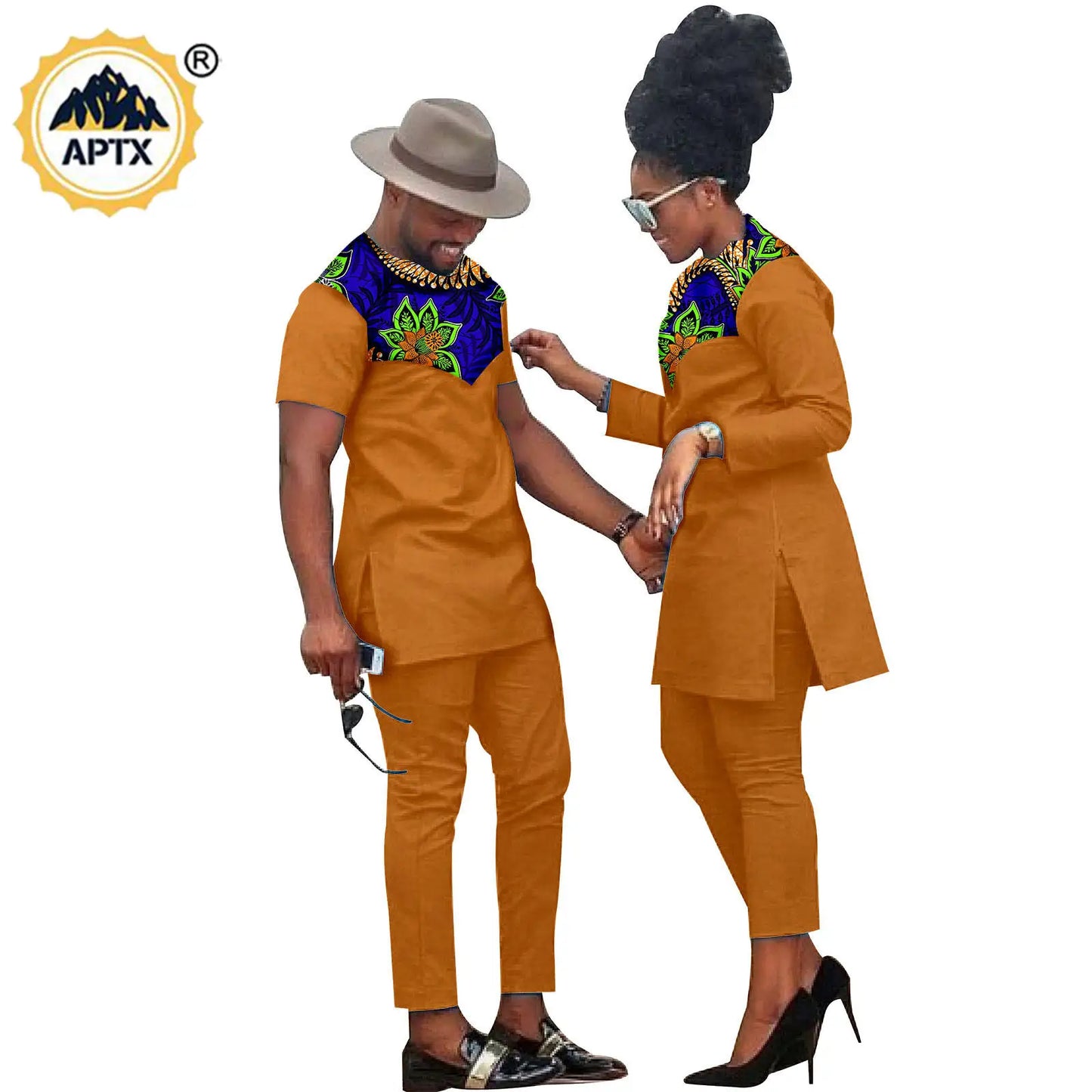 African Men Suits Bazin Riche African Couple Clothes Women Sets Matching Men Outfits Kaftan Patchwork Top and Pant Sets S20C001