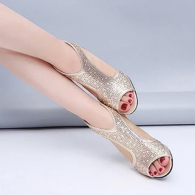 Summer Women Sandals Rhinestone Thick High Heels Fashion Woman Shoes Ladies Buckle Open Toe Sandals Feamle Casual Platform Shoes