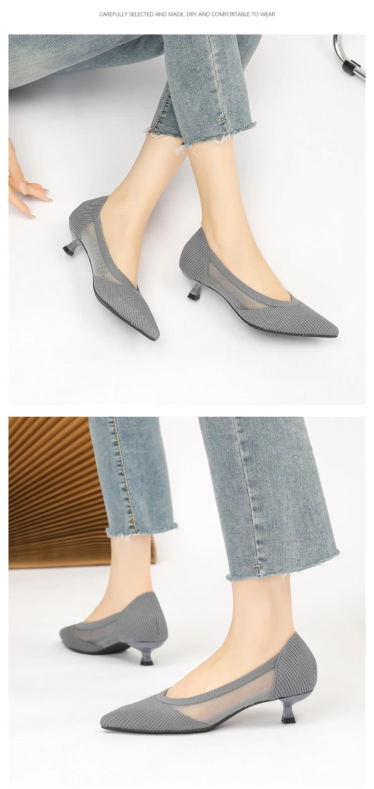 Women's High Heels 2025 New Knitted Breathable Mesh Fine Fashion Comfortable Lightweight Shoes Spring and Autumn