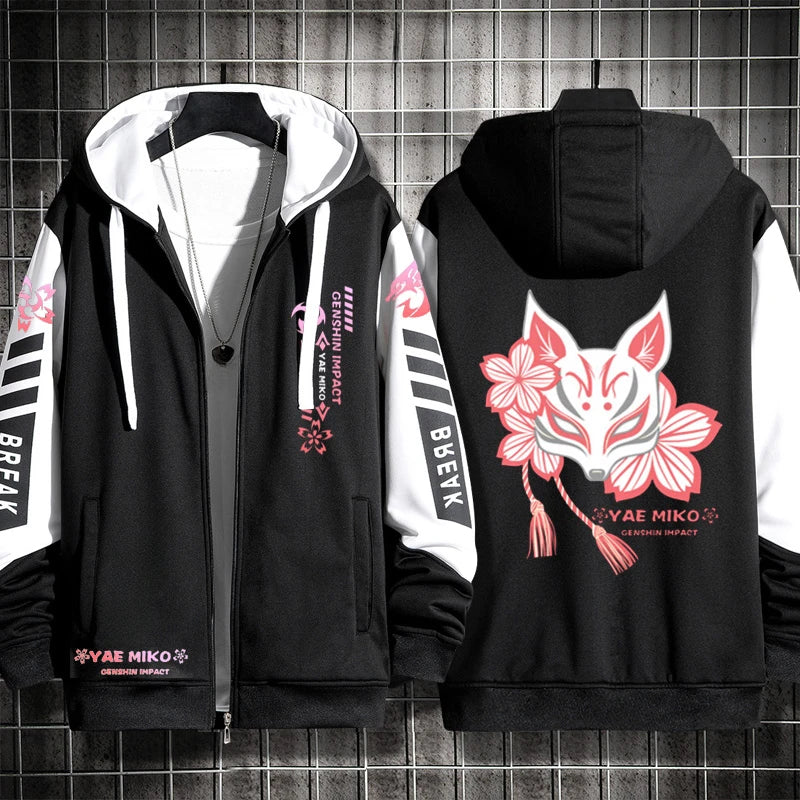 Anime Genshin Impact Yae Miko Cosplay Costumes Unisex 3D Hoodie Sweatshirt Zipper Hooded Jacket Outerwear