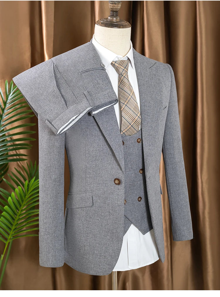 Turkish style man Suit 3 Piece set Jacket+vest+Pants Slim Fit Formal Office aLeisure Banquet Groomsman Set Groom's Wedding Dress