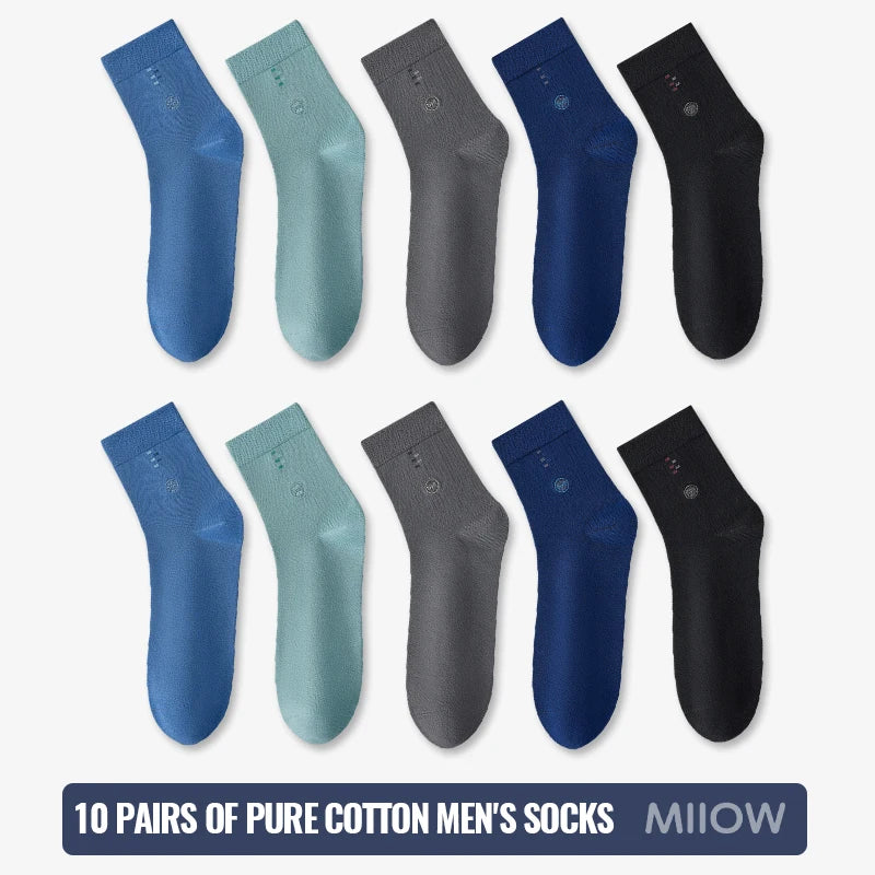 MiiOW 100% Pure Cotton Socks Men Business Dress Long Sock Black White Antibacterial Anti Odor Crew Socks Breathable Sport Sock