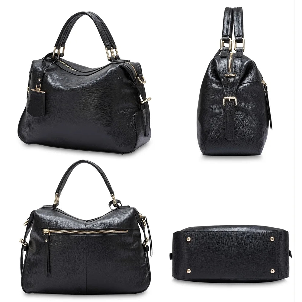 Zency Fashion 100% Genuine Leather Women's Tote Bag Boston Charm Crossbody Messenger Handbag Luxury Shoulder Purse for Females