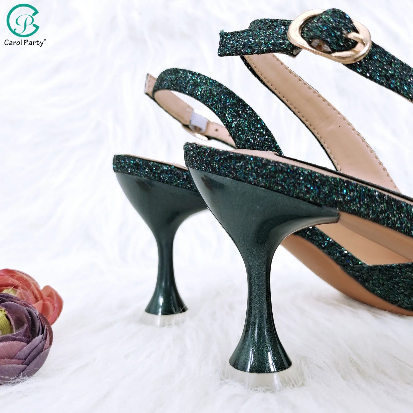 African Fashion Green Heels & Matching Bag Set | Women's Pointed Toe Pumps