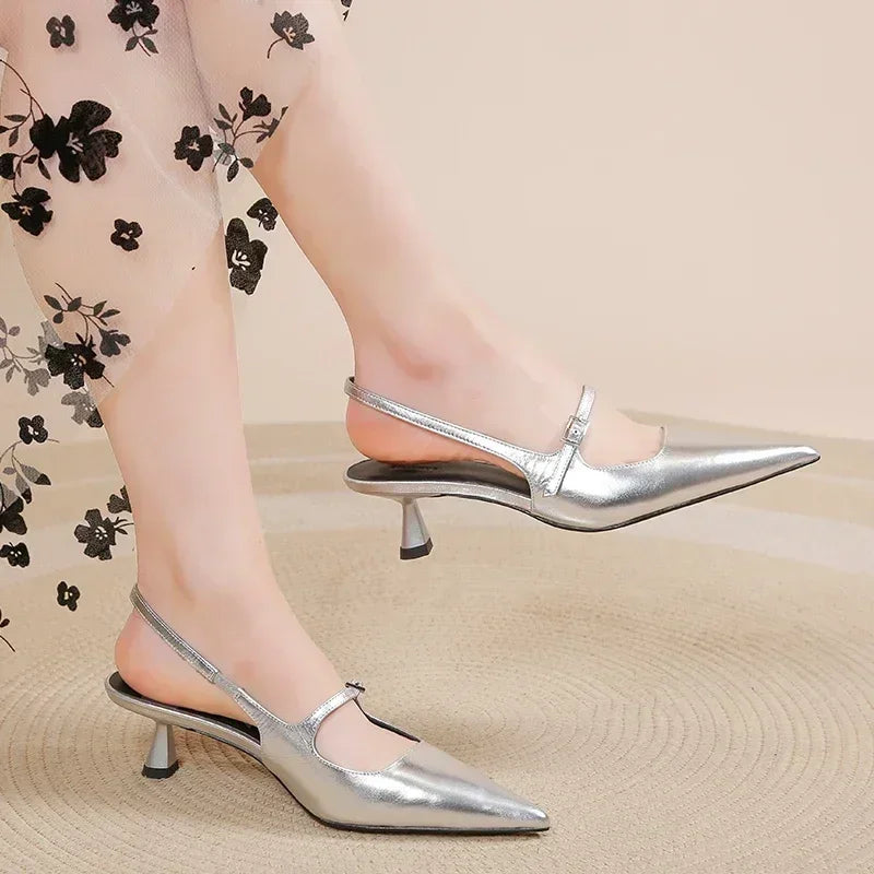 Summer 2025 women's fashion high heels, PU elegant sandals, comfortable buttons, party and sexy plage-sized women's shoes