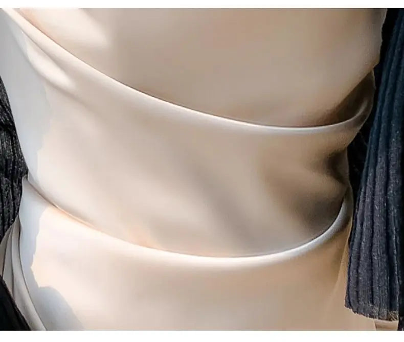 summer Europe and the United States aristocratic style texture satin pleated waist design solid color sexy slit slip dress