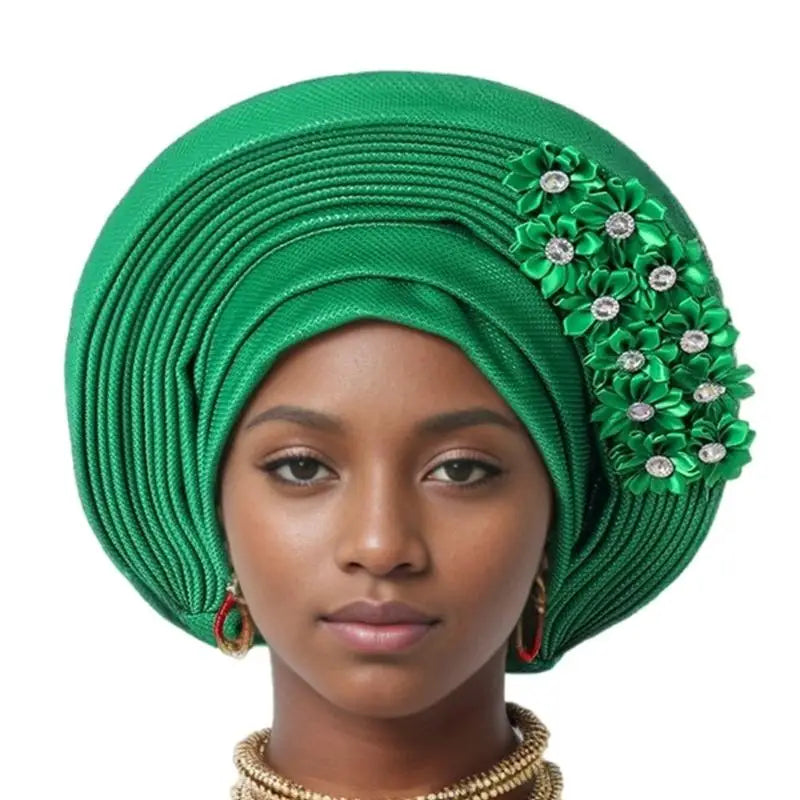 39BD African Turban Headwrap for Female Fashion Formal Head Scarf Bonnet Hat Turban Ethnic Flower Head Turban Nigerian Hat