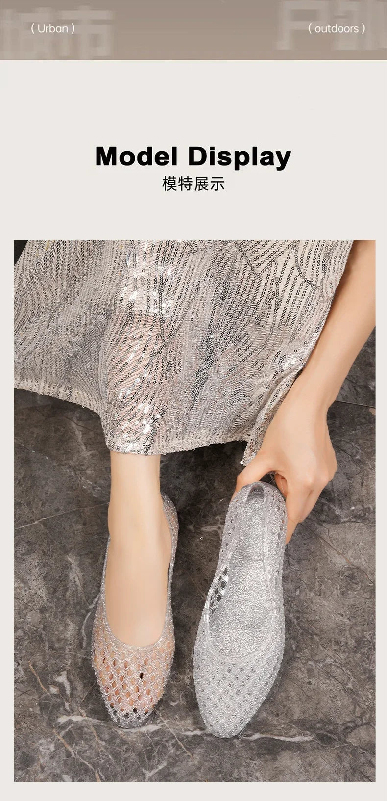 Summer Flat Sandals Women Hollow Out Crystal Plastic Jelly Shoes Mesh Outdoor Sandals