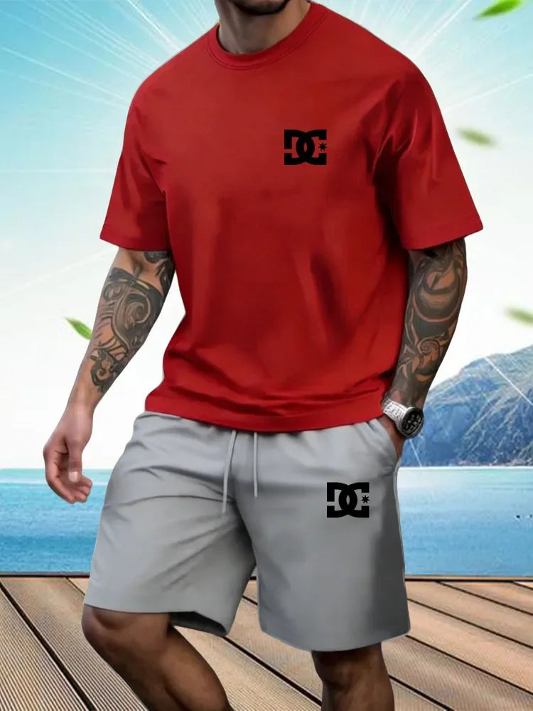 New Men's Sportswear Short Sleeved T-shirt and Sports Shorts Summer Casual Jogging Pants Set Men's Two-piece Set