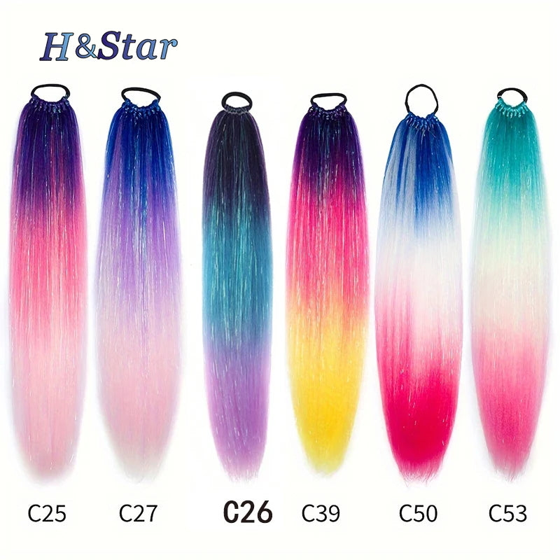H&STAR  24Inch Synthetic Hair Ponytail Hair Extensions  Hair Shiny Hair Ponytail Extension For Braiding Hair On Hair Tie Loose