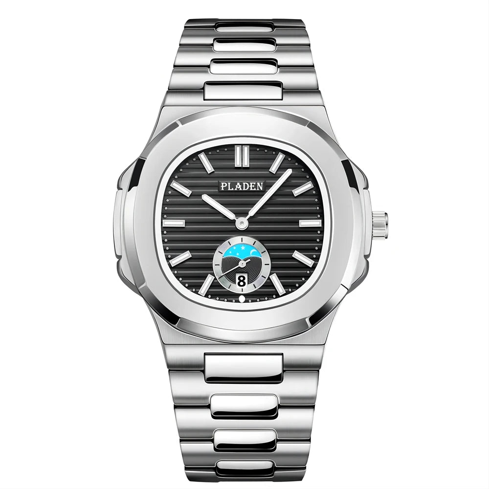 PLADEN Men's Quartz Watch Stylish Business Wristwatches Stainless Steel Calendar Waterproof Watches For Male High Quality New
