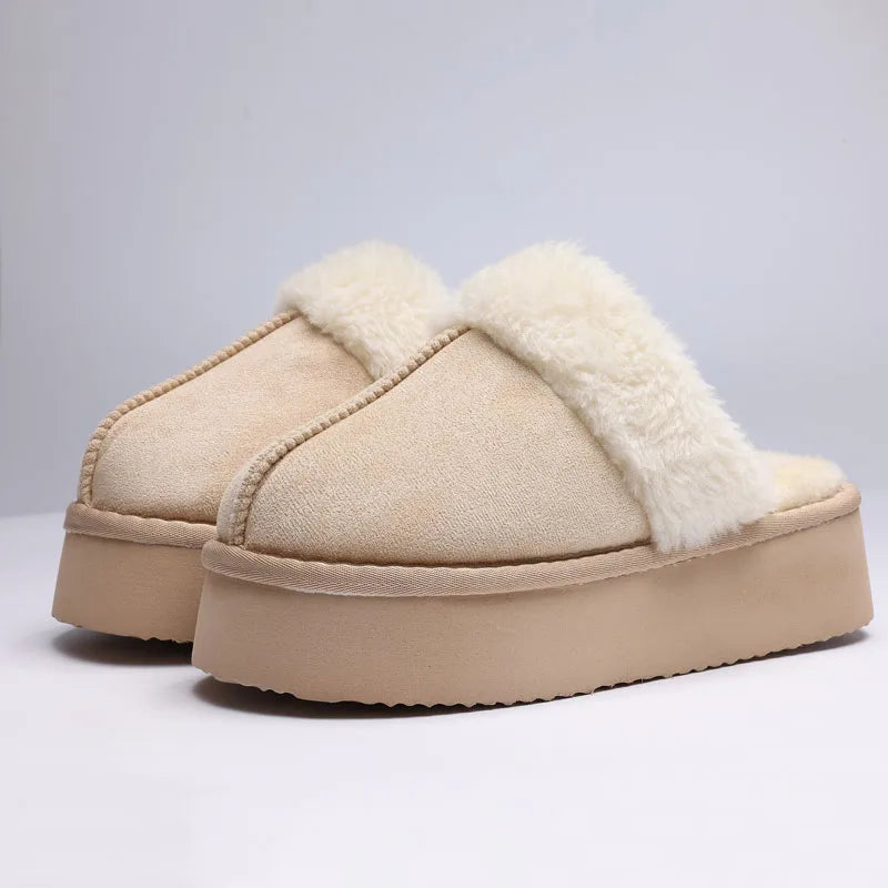 Smile Winter Fluffy Women Fuzzy Slippers Warm Short Plush Non-slip Cozy Soft Cotton Slippers  Indoor Fleece Lined Fur Slippers