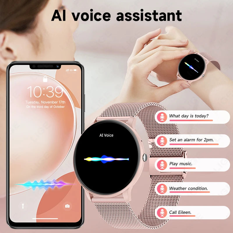 LIGE Women's SmartWatch Blood Oxygen Monitor Sports Fitness Tracker Bluetooth Call Al Voice Assistant Watches For Android IOS