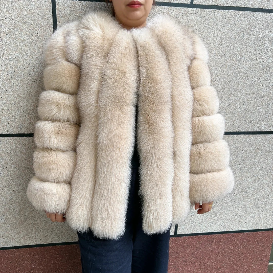 HUAQIUMEISI Real fox fur coat women's autumn and winter vertical bar natural fox jacket new fashion silver fox fur coat