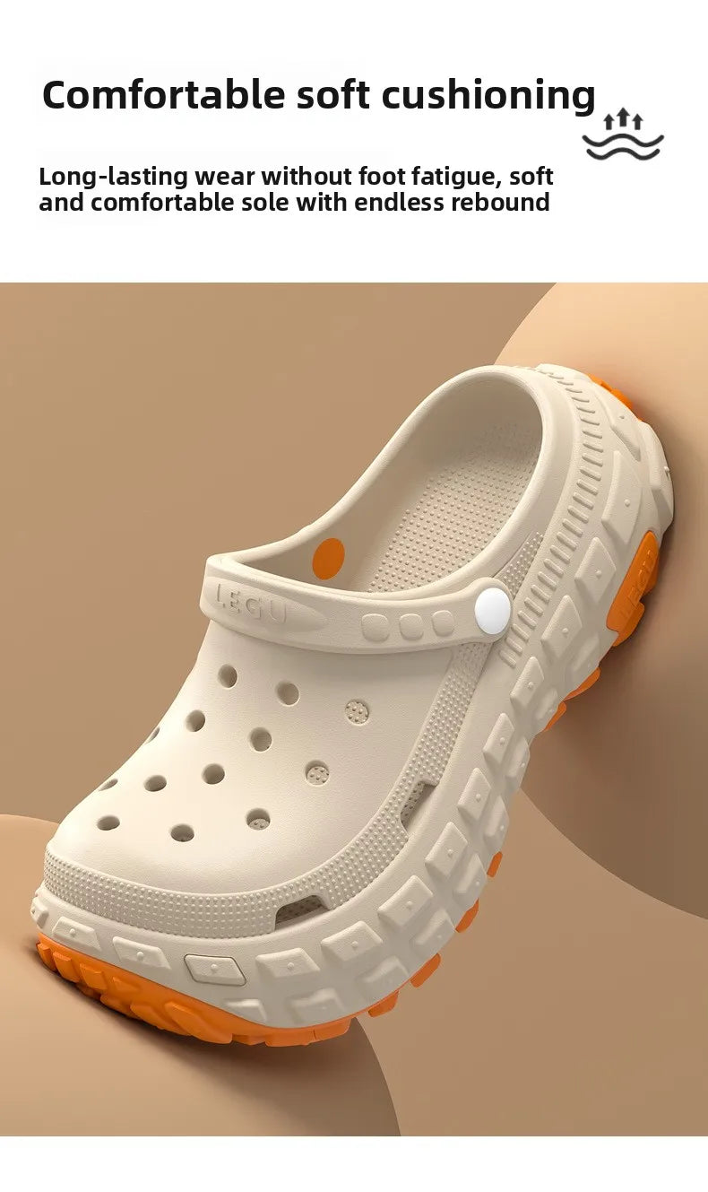 Thick soled perforated shoes for men, trendy summer outerwear, anti slip, wear-resistant, non smelly driving sandals for men