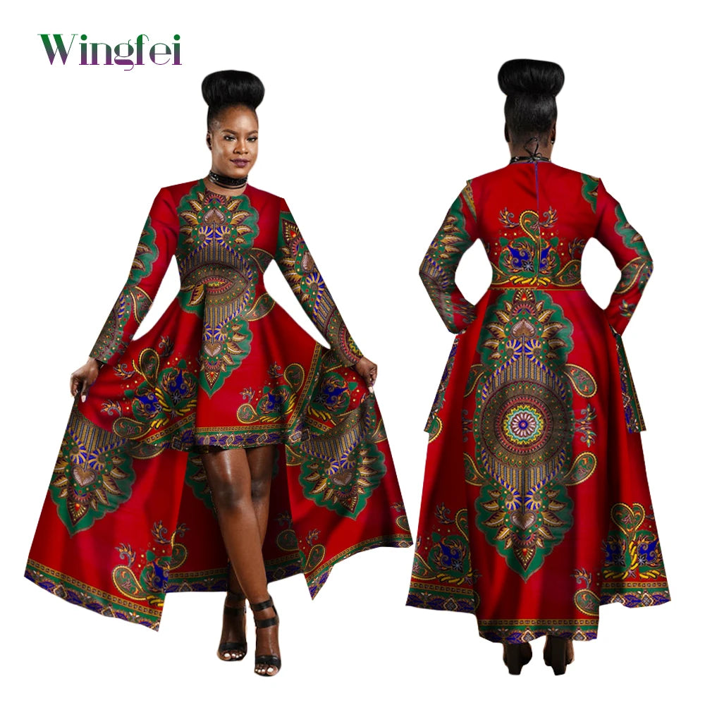 African Dresses for Women Dashiki Kente Style Print Dress Cotton Wax Print Sexy Maxi Long Dress for Ladies Africa Clothes WY1268