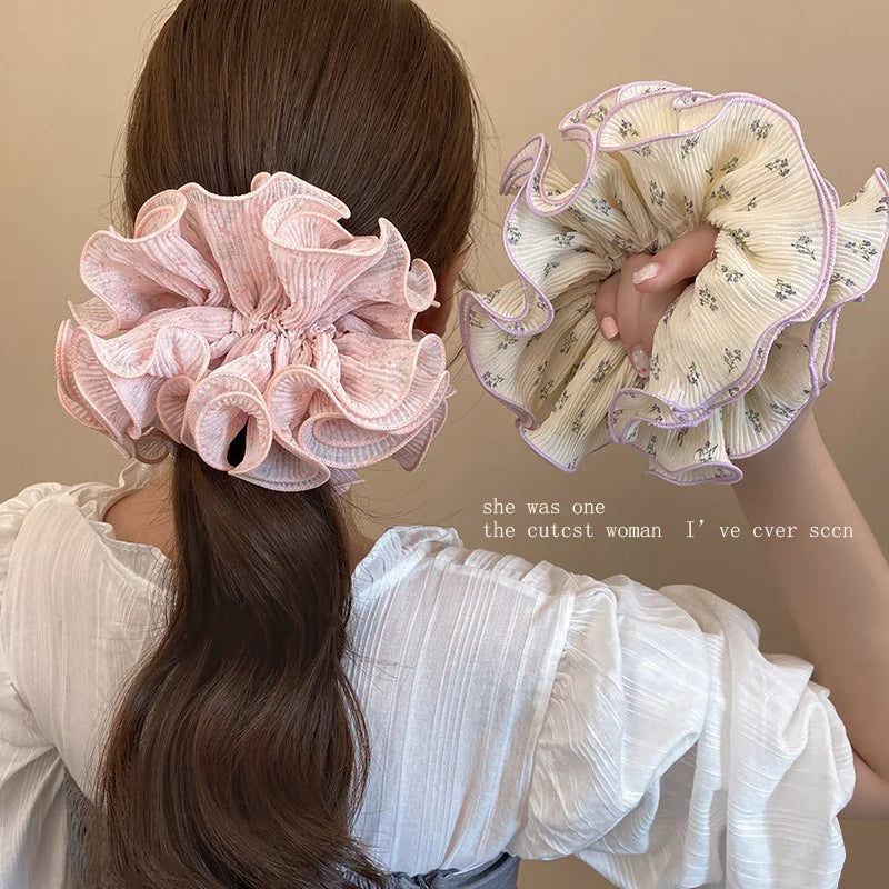 1pc sweet four-layer lace-trimmed floral large intestine hair tie, flower bud bun ponytail hair rope elastic hair accessories BAZAARHUBO