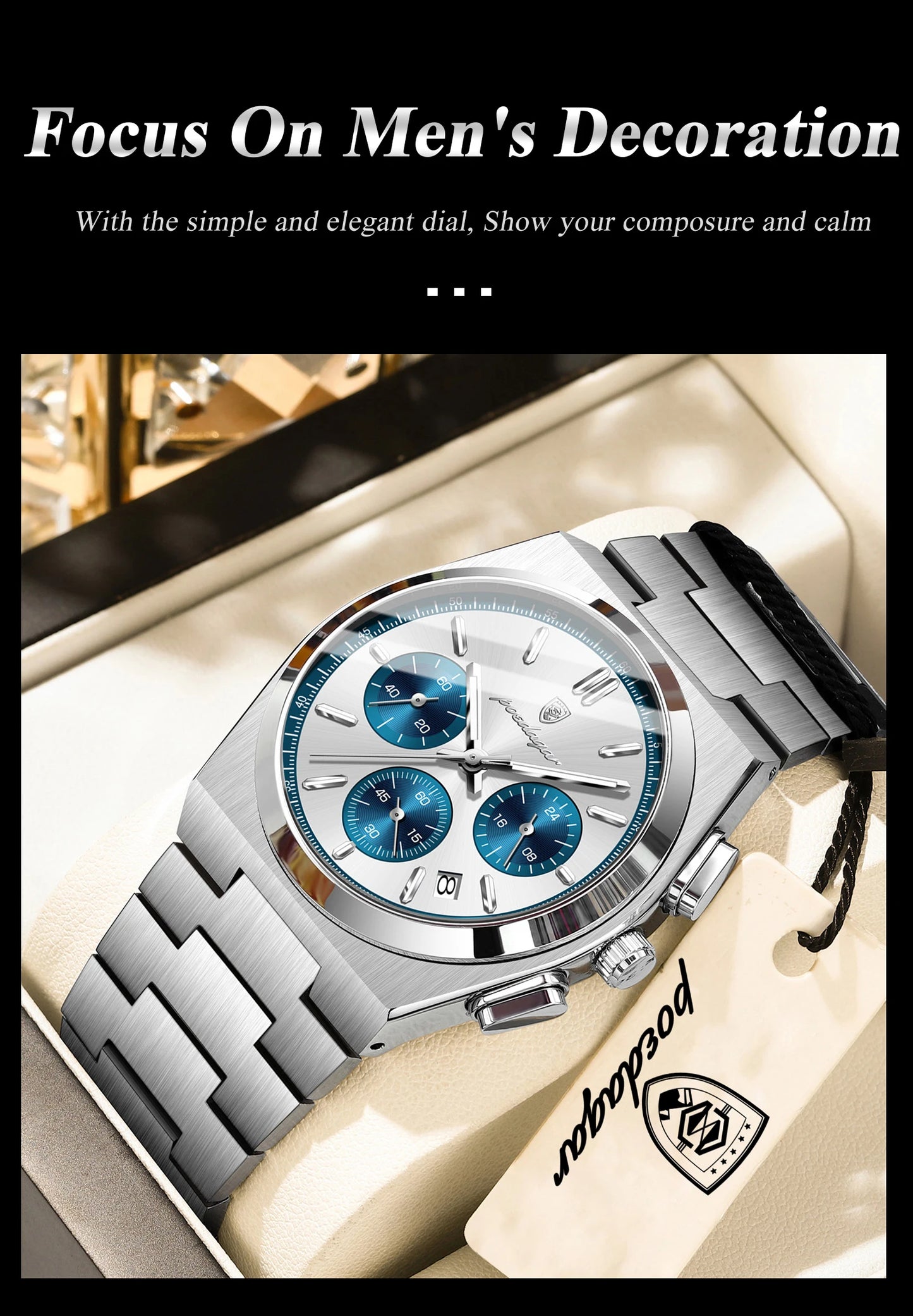 POEDAGAR Top Business Man Quartz Watch Waterproof Luminous Date Chronograph Stylish Watches For Men Stainless Steel Men's Watch