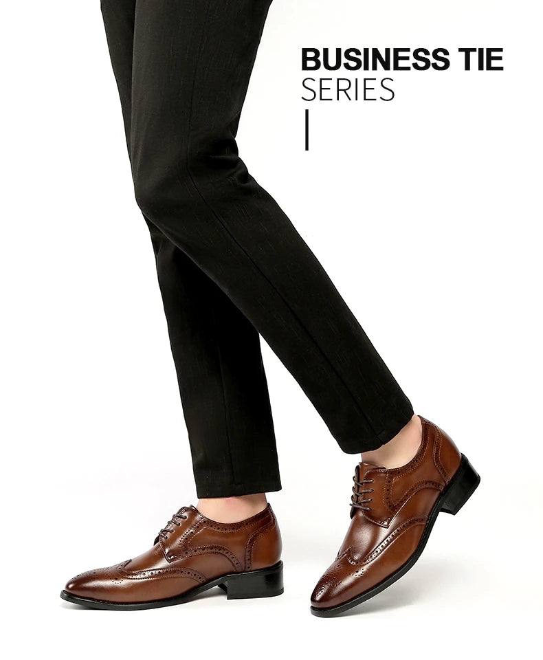 High Quality Genuine Leather Brogue Men Elevator Shoes 6CM Height Increase Oxford Men Formal Dress Shoes Business Office Wedding