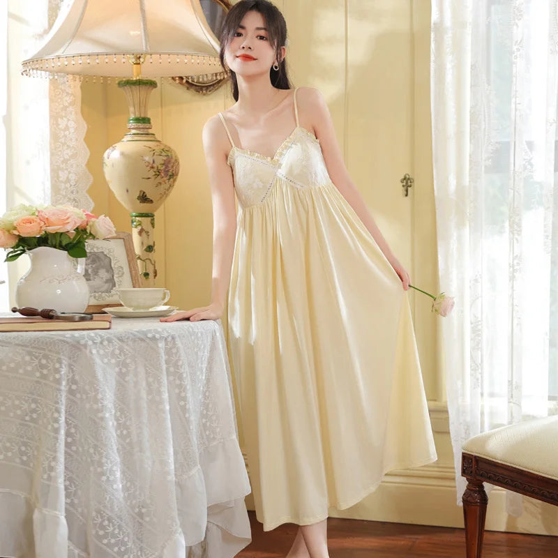 Summer New Sweet Palace Embroidered Lace Knitted Cotton Small Sexy Sling Lace Nightdress Princess Pajamas