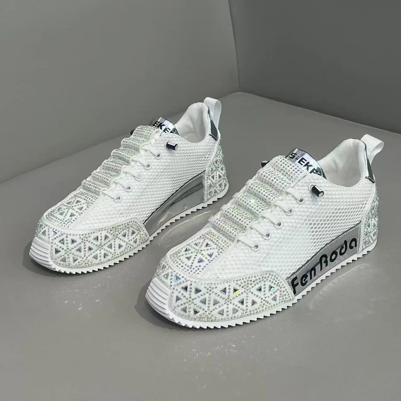 Sneakers Casual Men Designer Punk Bling Board Shoes Fashion Leather Mesh Breathable Increased Internal Flat Platform Sport Shoes