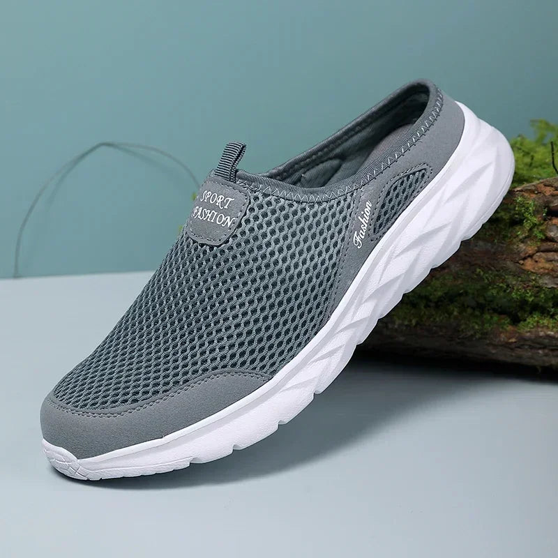 Half Slippers Outdoor High Quality Anti-slip Men Leisure Shoes Mesh Breathable Soft Comfortable Flat-bottomed Slippers