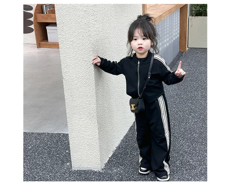 Girls Fashion Casual Sets Children Spring Autumn Sports Suits Kids Long-sleeved Jacket+Pants 2Pcs Outfits New Trend Clothes