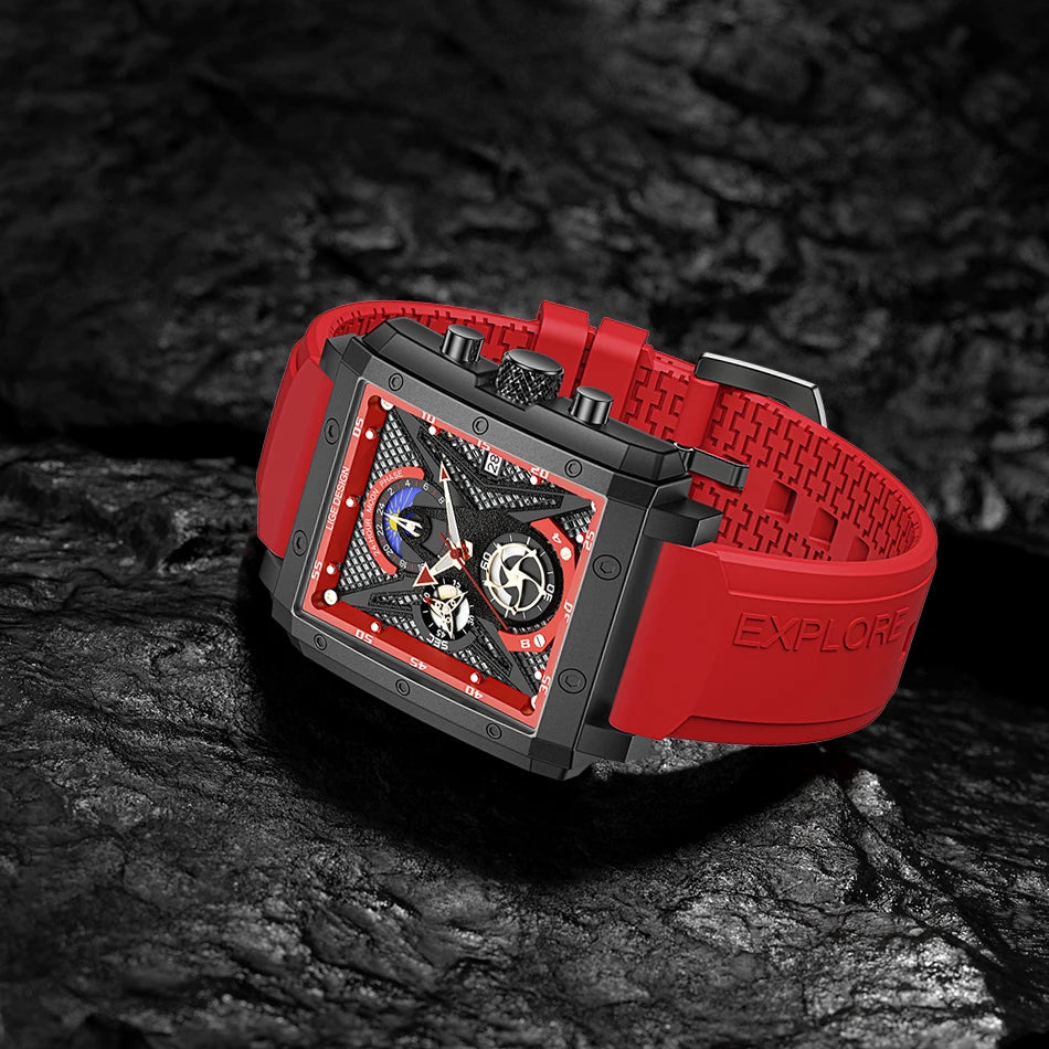 LIGE New Fashion Mens Watches Top Brand Luxury Silicone Quartz Watch For Men Waterproof Chronograph 24 Hour Moon Phase Clock+Box