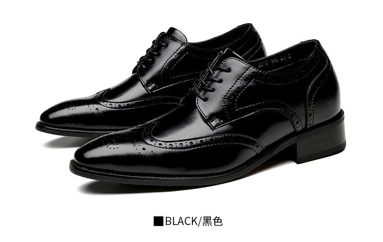 High Quality Genuine Leather Brogue Men Elevator Shoes 6CM Height Increase Oxford Men Formal Dress Shoes Business Office Wedding