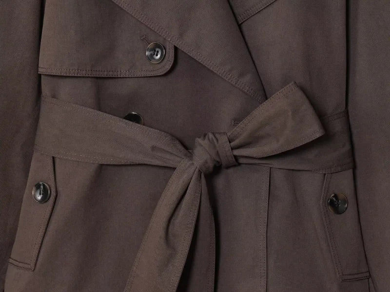 ETJ Autumn 2025 new collection  women's British style lapel double-breasted Maillard color belt casual trench coat