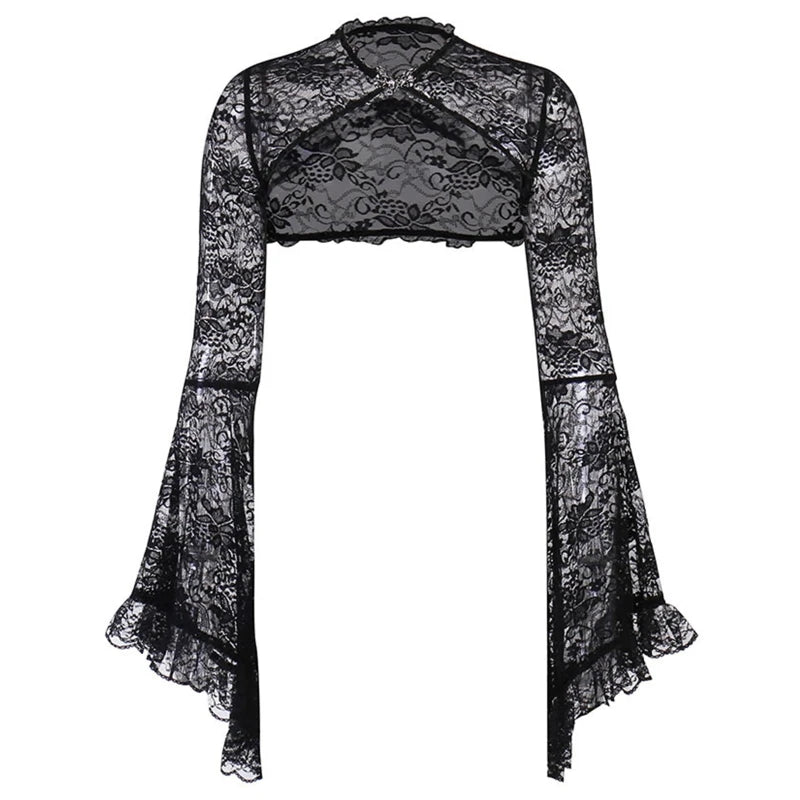 Women's Hollow out Crop Tops Gothic Lace Smock Tops False Collar Ladies Sleeves Cover Ups for Dating Party