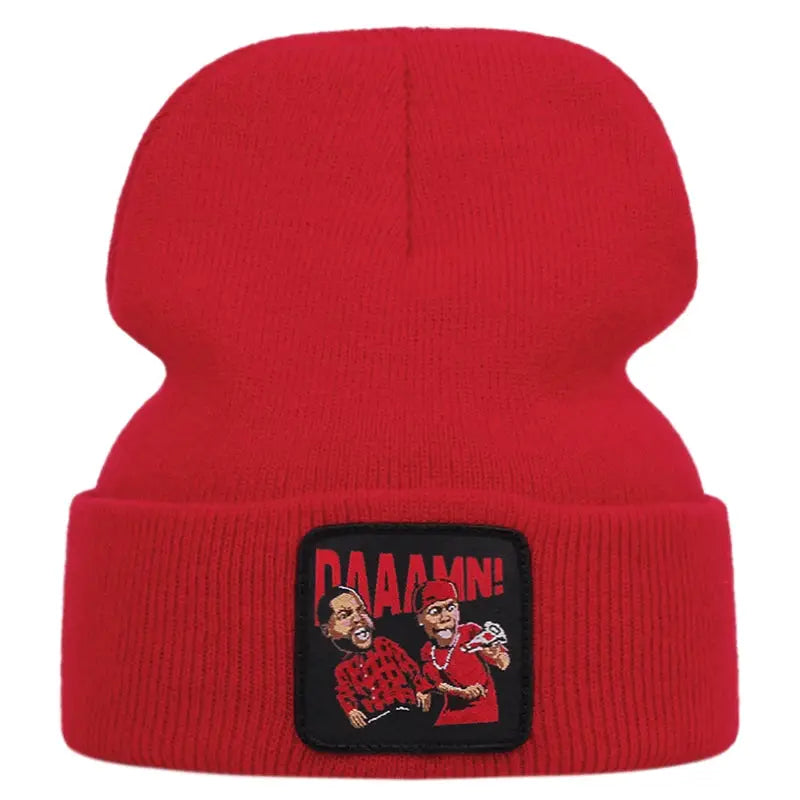 DAAAMN cartoon embroidered knitted hat for autumn and winter outdoor sports events Warm woolen hat hip-hop BAZAARHUBO