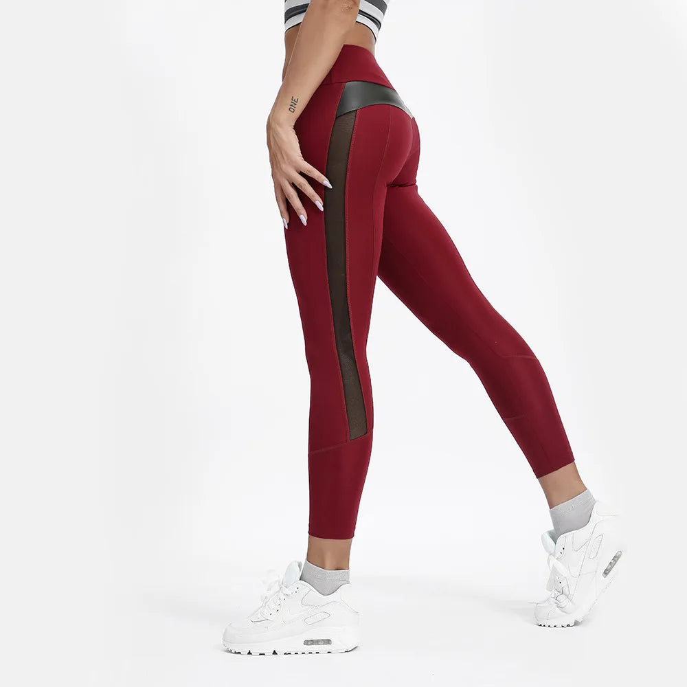 Women Open Crotch Leggings Sexy Summer Push Up Fitness Patchwork Breathable Gym Pants Leather Crotchless Panties Clubwear