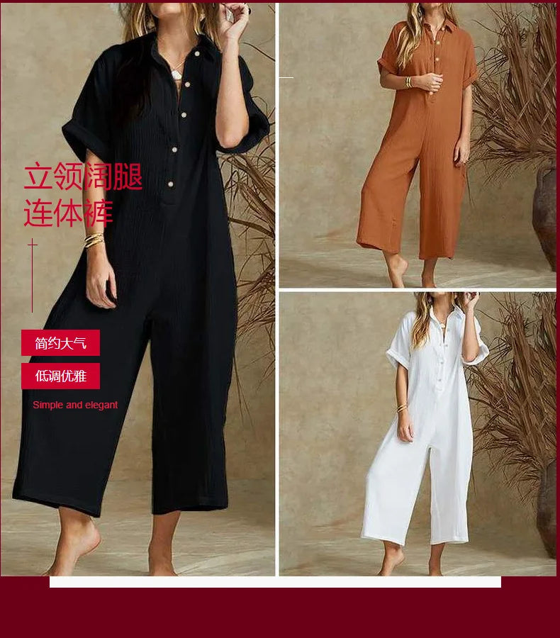 Elegant Autumn Casual Workwear Jumpsuit Cotton And Linen Women's Trousers Spring Autumn Office Lady Loose Jumpsuits Female