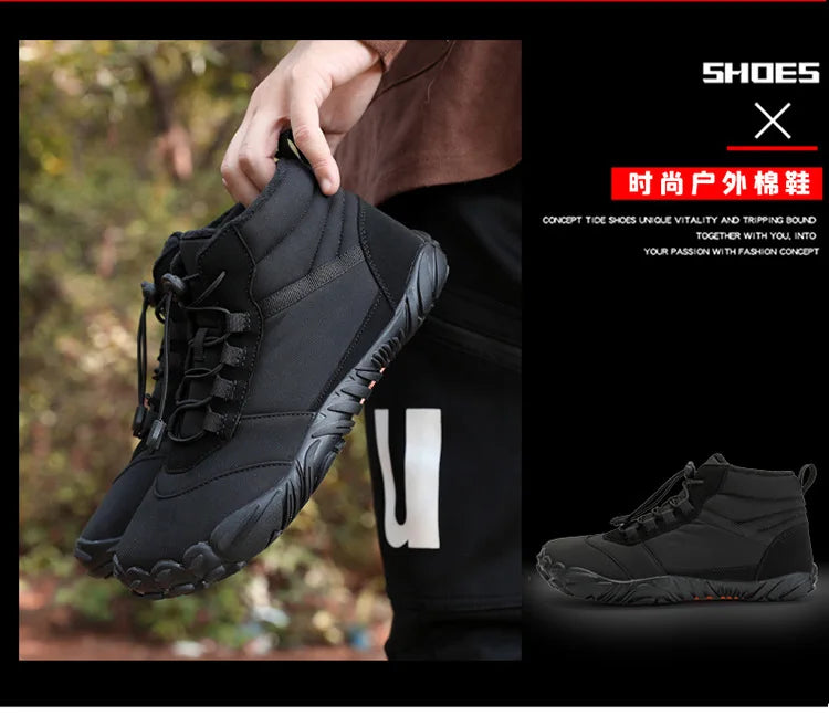 Snow Boots Women Men Sneakers Barefoot Waterproof Winter Warm Running Shoes Non-Slip High-top Padded Hiking Ankle Shoes 2024