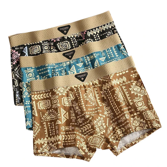 3PCS Retro Style Men's Underwear with Personalized Printed Men Boxer Shorts Breathable Trendy Style Men's Flat Corner Underwears