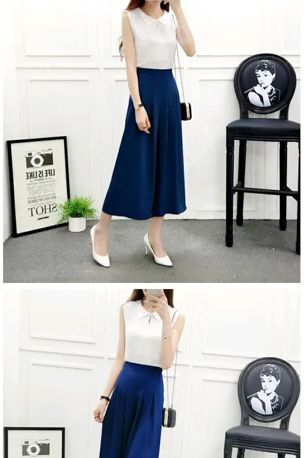 High Waist Wide Leg Pants Skirt Pants Chiffon Cotton Linen Seven Eighteen Length Trendy Women's Casual Trousers Commute Style