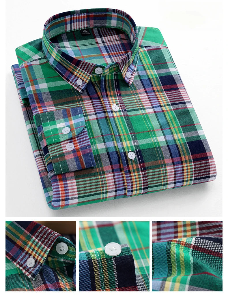 Fashion korean trends casual long-sleeve shirts for men slim fit plain shirt 100%cotton plaid striped tops soft designer clothes