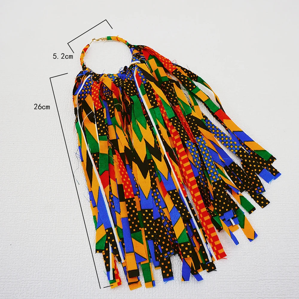 African Fabric Earrings Handmade Drop Tassels Earrings For Women Ethnic African Print Ankara Big Oversized Earings Daily Wear