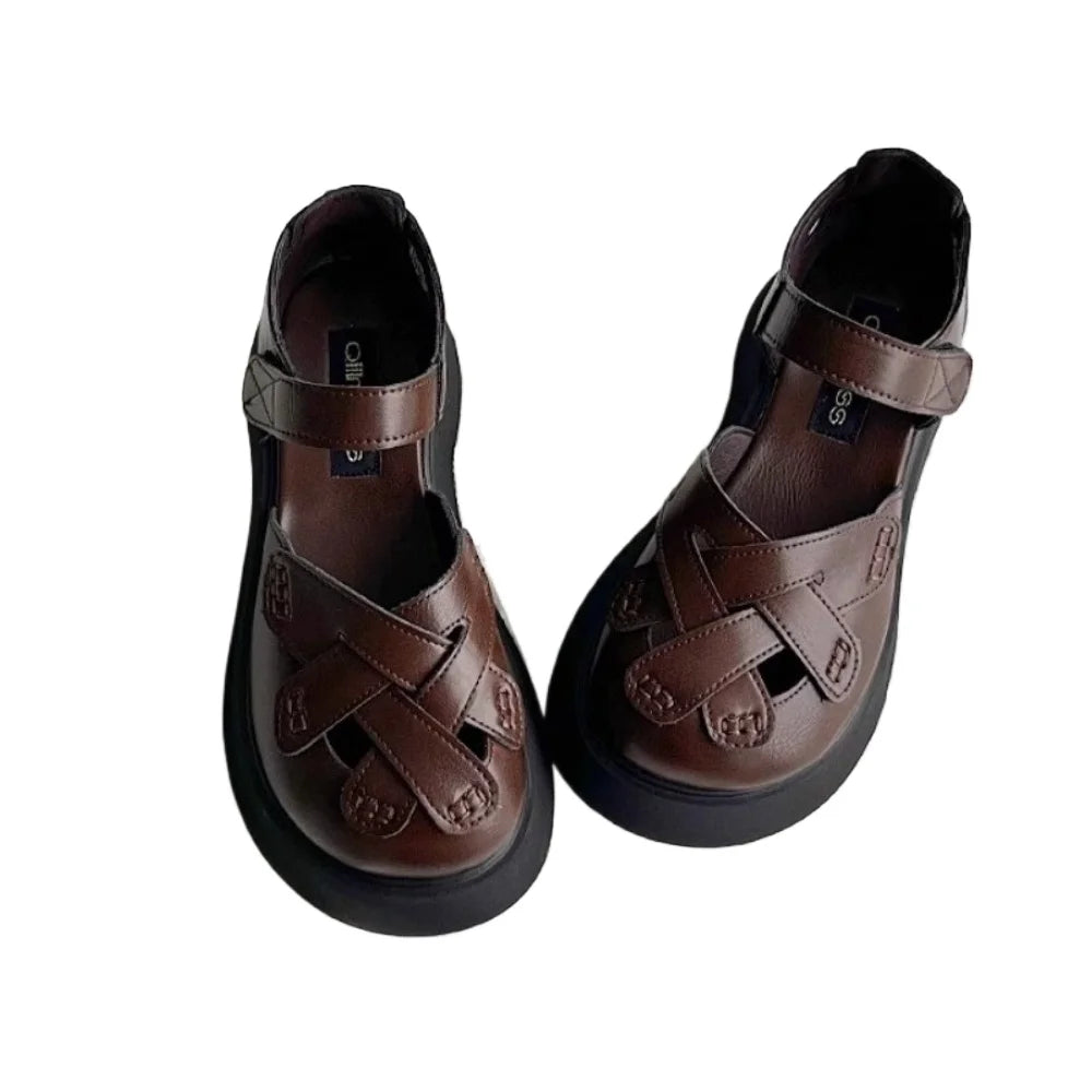 2025 Summer New Retro Style Mary Jane Enclosed Toe Sandals for Women Artistic & Versatile Weaving Style Thick Soled Roman Shoes