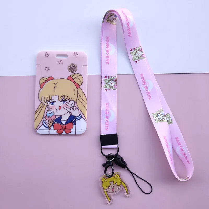 New Cartoon Girls Anime Lanyard Credit Card ID Holder Bag Student Women Travel Bank Bus Business Card Cover Badge