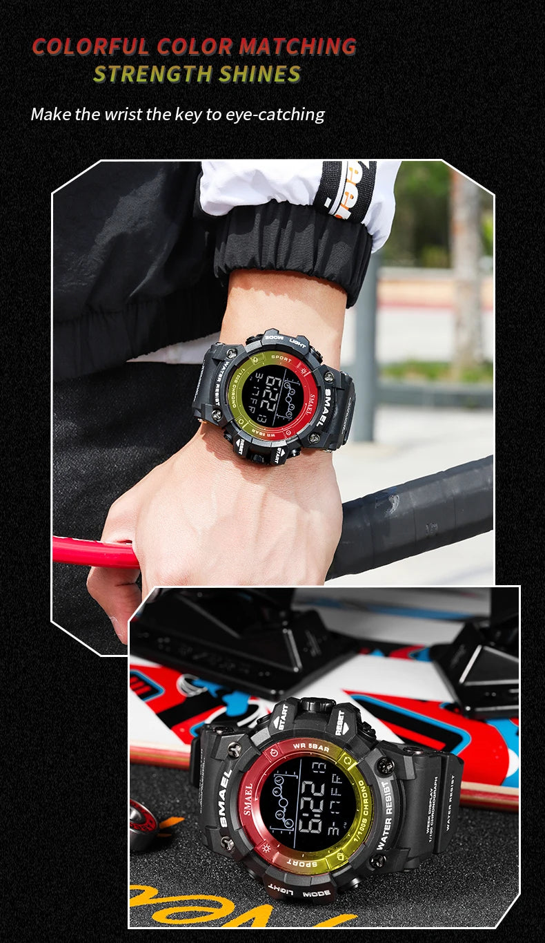 SMAEL Digital Watch LED Alarm Clock Military Watches Big Dial Digital Wristwatches 8082 Sport Watches for Men