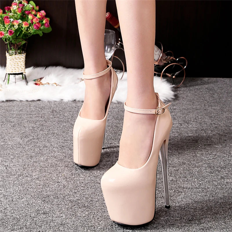 Fashion 19cm Extreme High Heels Platform Sexy Strap Women Pumps Black Nude Heels Evening Party Fetish Shoes Ladies Large Size 50