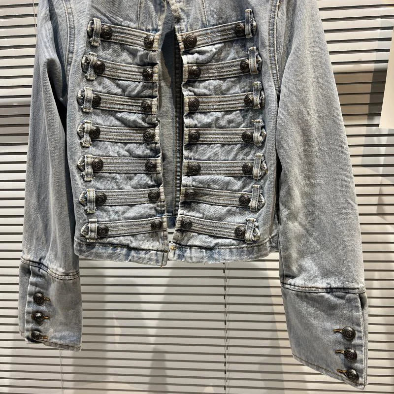 2026 Autumn New Fashion Metal Buckle Design Shoulder Strap Denim Short Jacket For Women High Street Coat Female