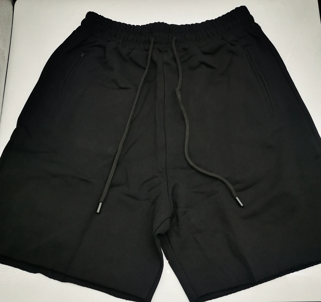 Men Cotton Shorts Thick 380g Bodybuilding Short Sweatpants Fitness Jogger Gym Men Kanye Grey West Shorts Black Zipper Pockets